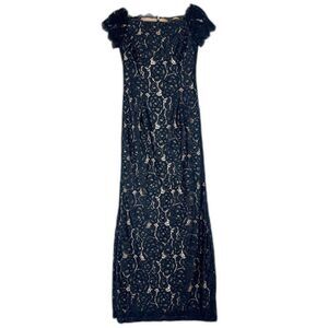 Adrianna Papell Lace Off The Shoulder Mermaid Gown Size 2 Navy Special Occasion